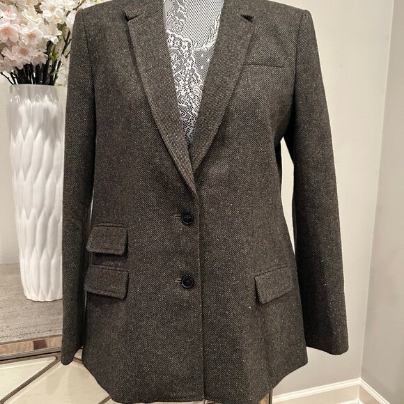 Banana Republic Tweed Fleck Wool Silk Olive Green Blazer - Picture 2 of 5